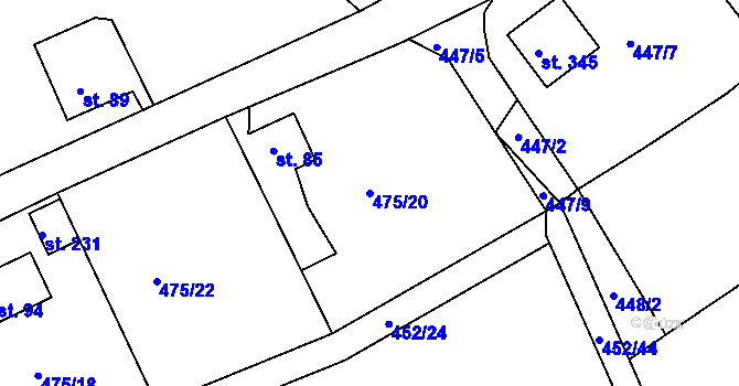 Parcela st. 475/20 v KÚ Vonoklasy, Katastrální mapa