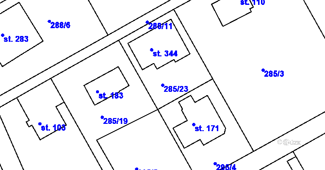 Parcela st. 285/23 v KÚ Vonoklasy, Katastrální mapa