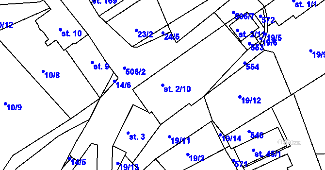 Parcela st. 2/10 v KÚ Vonoklasy, Katastrální mapa