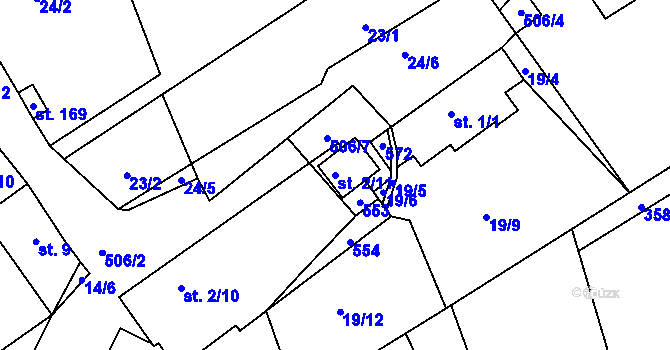 Parcela st. 2/11 v KÚ Vonoklasy, Katastrální mapa