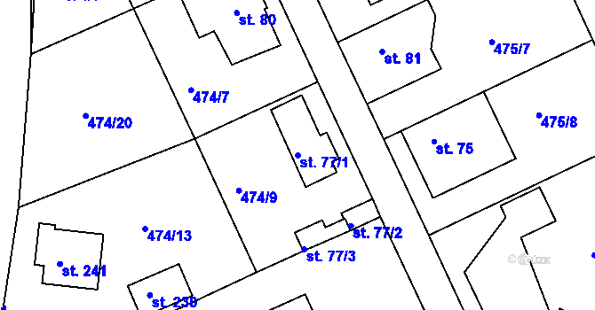 Parcela st. 77/1 v KÚ Vonoklasy, Katastrální mapa