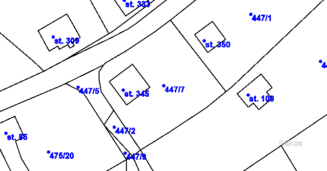 Parcela st. 447/7 v KÚ Vonoklasy, Katastrální mapa