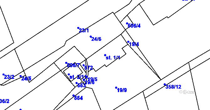 Parcela st. 1/1 v KÚ Vonoklasy, Katastrální mapa