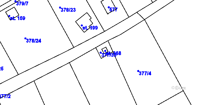 Parcela st. 377/33 v KÚ Vonoklasy, Katastrální mapa
