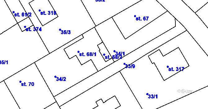 Parcela st. 68/2 v KÚ Vonoklasy, Katastrální mapa