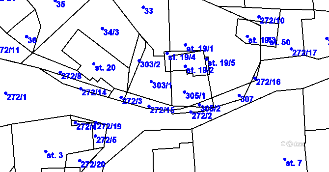 Parcela st. 18/2 v KÚ Lhoty, Katastrální mapa