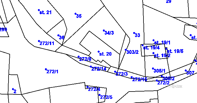 Parcela st. 20 v KÚ Lhoty, Katastrální mapa