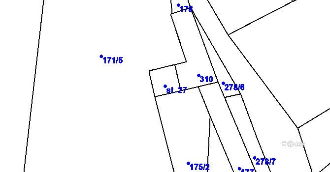 Parcela st. 27 v KÚ Lhoty, Katastrální mapa