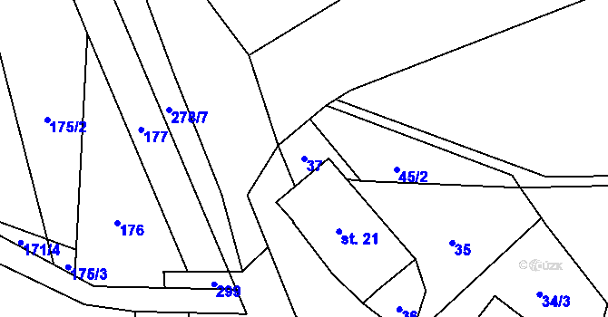 Parcela st. 37 v KÚ Lhoty, Katastrální mapa