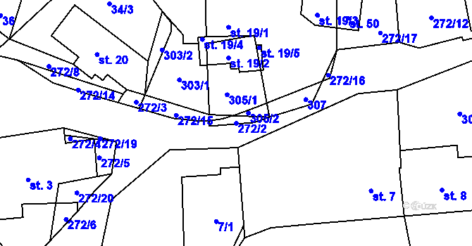 Parcela st. 272/2 v KÚ Lhoty, Katastrální mapa