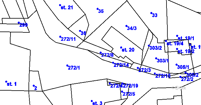 Parcela st. 272/8 v KÚ Lhoty, Katastrální mapa