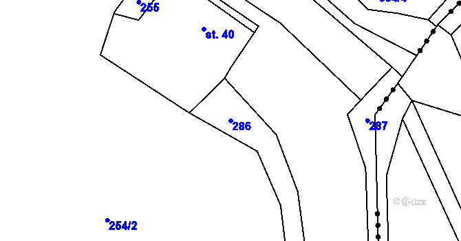 Parcela st. 286 v KÚ Lhoty, Katastrální mapa