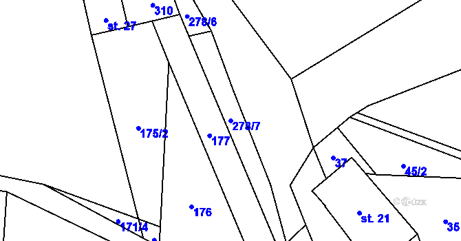 Parcela st. 278/7 v KÚ Lhoty, Katastrální mapa