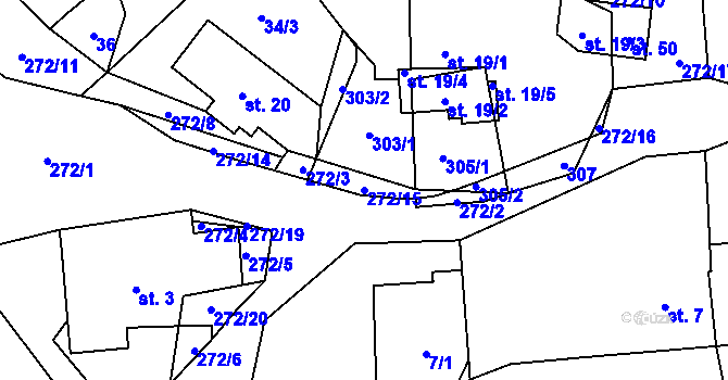 Parcela st. 272/15 v KÚ Lhoty, Katastrální mapa