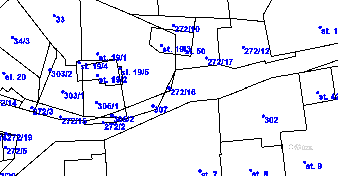 Parcela st. 272/16 v KÚ Lhoty, Katastrální mapa