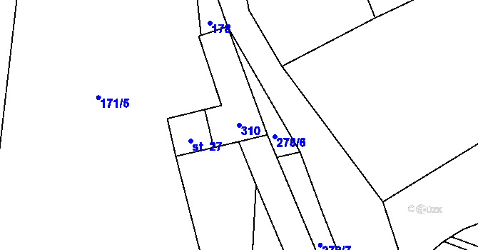 Parcela st. 310 v KÚ Lhoty, Katastrální mapa
