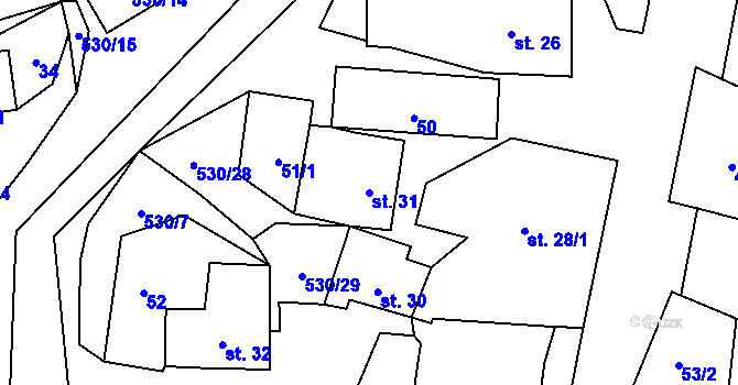 Parcela st. 31 v KÚ Vortová, Katastrální mapa