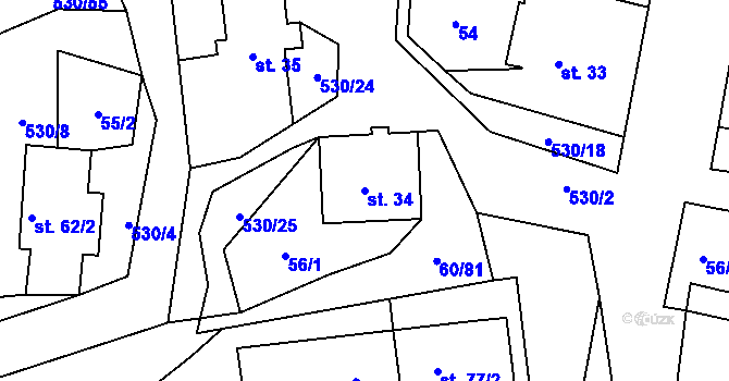 Parcela st. 34 v KÚ Vortová, Katastrální mapa