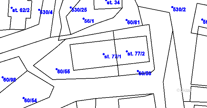 Parcela st. 77/1 v KÚ Vortová, Katastrální mapa