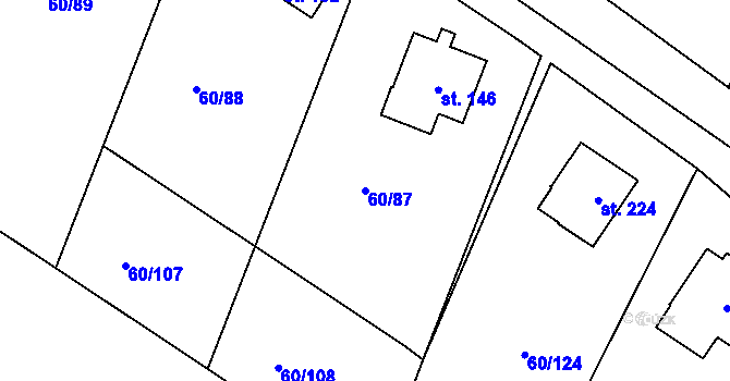 Parcela st. 60/87 v KÚ Vortová, Katastrální mapa
