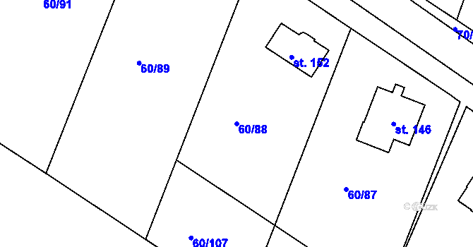 Parcela st. 60/88 v KÚ Vortová, Katastrální mapa