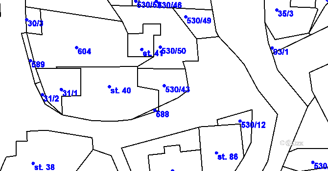 Parcela st. 530/43 v KÚ Vortová, Katastrální mapa