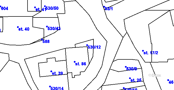 Parcela st. 530/12 v KÚ Vortová, Katastrální mapa