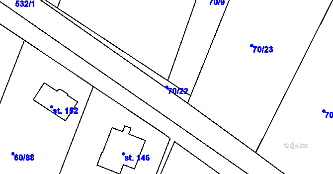 Parcela st. 70/22 v KÚ Vortová, Katastrální mapa
