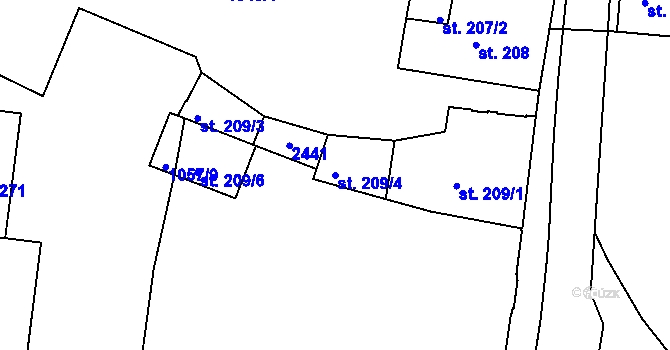 Parcela st. 209/4 v KÚ Votice, Katastrální mapa