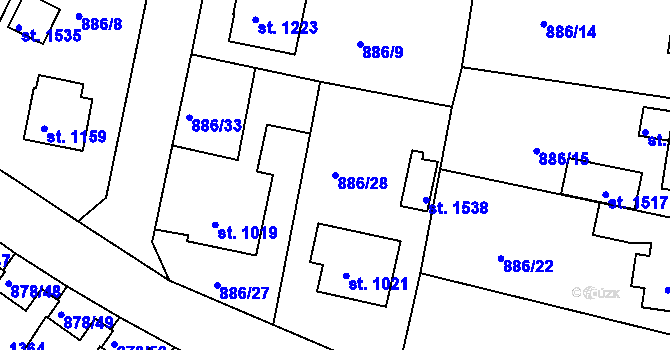 Parcela st. 886/28 v KÚ Votice, Katastrální mapa