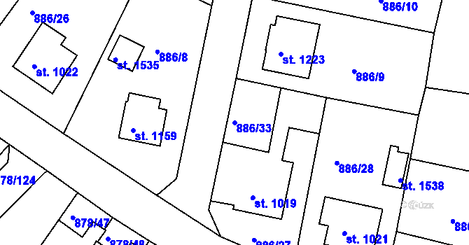 Parcela st. 886/33 v KÚ Votice, Katastrální mapa
