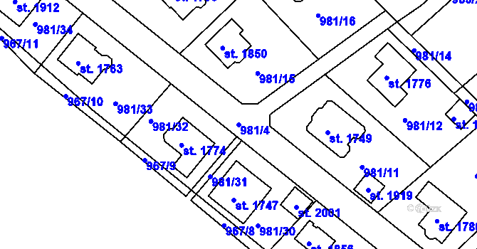 Parcela st. 981/4 v KÚ Votice, Katastrální mapa