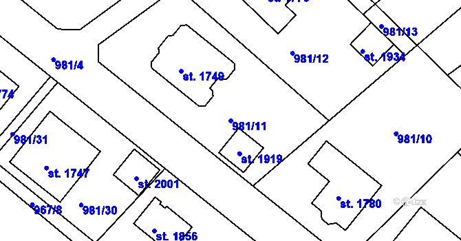 Parcela st. 981/11 v KÚ Votice, Katastrální mapa