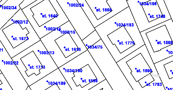 Parcela st. 1034/75 v KÚ Votice, Katastrální mapa