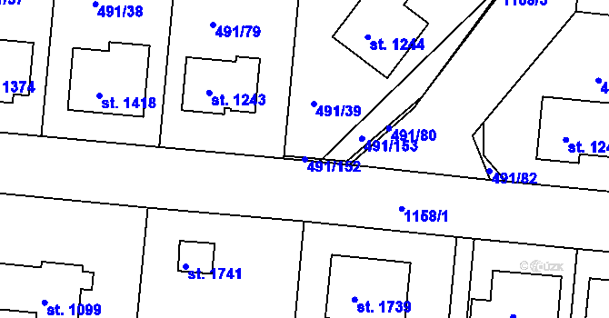 Parcela st. 491/152 v KÚ Votice, Katastrální mapa