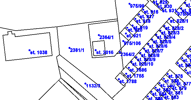 Parcela st. 2016 v KÚ Votice, Katastrální mapa