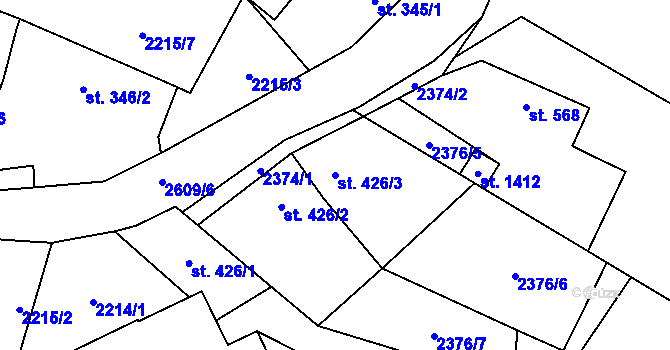 Parcela st. 426/3 v KÚ Voznice, Katastrální mapa
