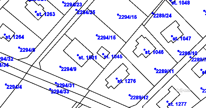 Parcela st. 1045 v KÚ Voznice, Katastrální mapa