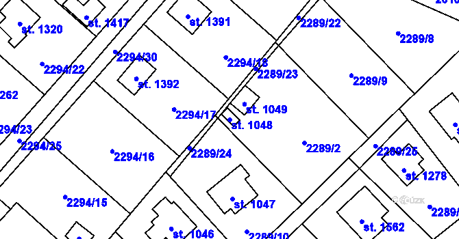 Parcela st. 1048 v KÚ Voznice, Katastrální mapa