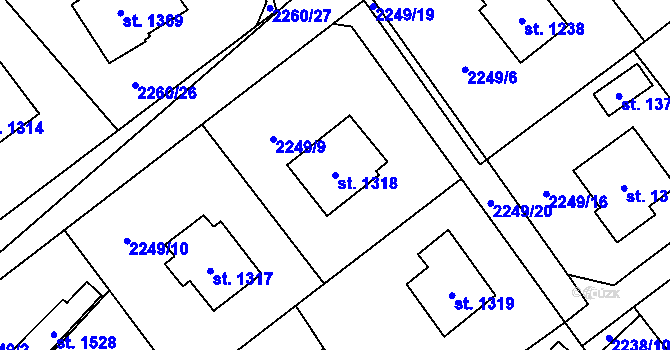 Parcela st. 1318 v KÚ Voznice, Katastrální mapa