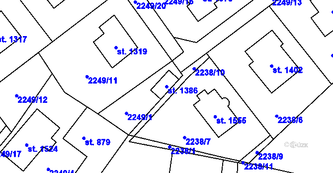 Parcela st. 1386 v KÚ Voznice, Katastrální mapa