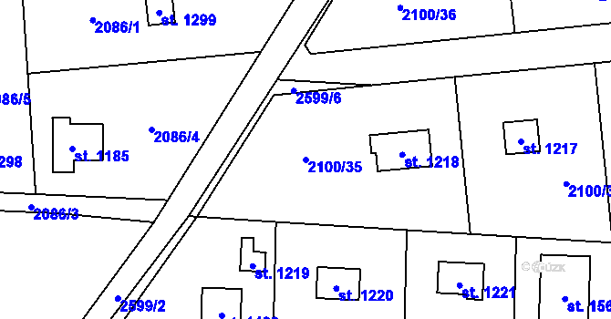Parcela st. 2100/35 v KÚ Voznice, Katastrální mapa