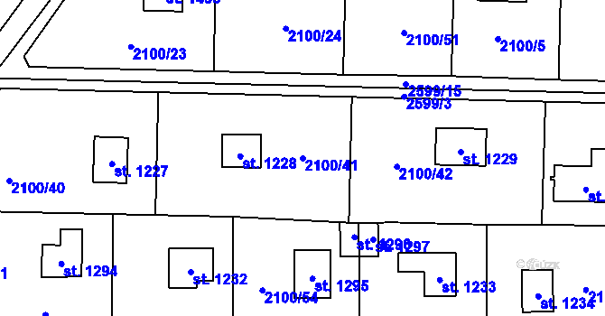 Parcela st. 2100/41 v KÚ Voznice, Katastrální mapa