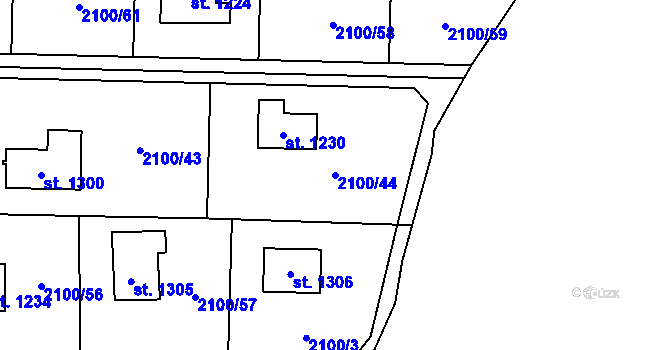 Parcela st. 2100/44 v KÚ Voznice, Katastrální mapa