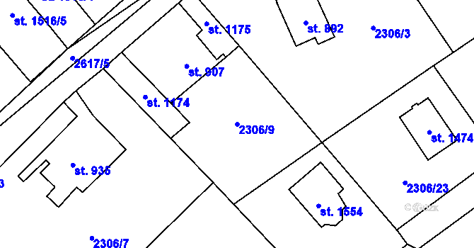 Parcela st. 2306/9 v KÚ Voznice, Katastrální mapa