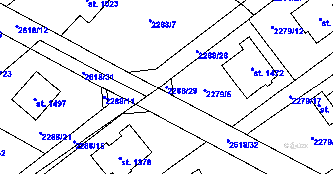 Parcela st. 2288/29 v KÚ Voznice, Katastrální mapa