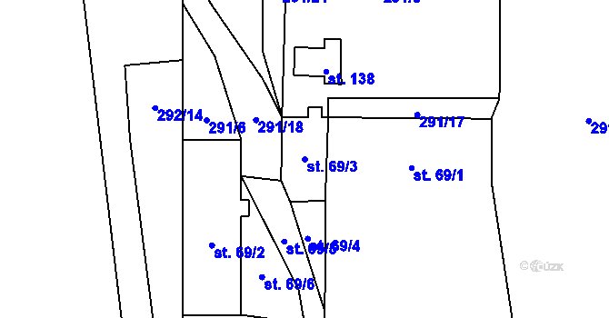 Parcela st. 69/3 v KÚ Slavče, Katastrální mapa