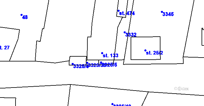 Parcela st. 133 v KÚ Vrábče, Katastrální mapa