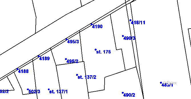 Parcela st. 175 v KÚ Vrábče, Katastrální mapa