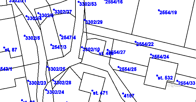 Parcela st. 425 v KÚ Vrábče, Katastrální mapa
